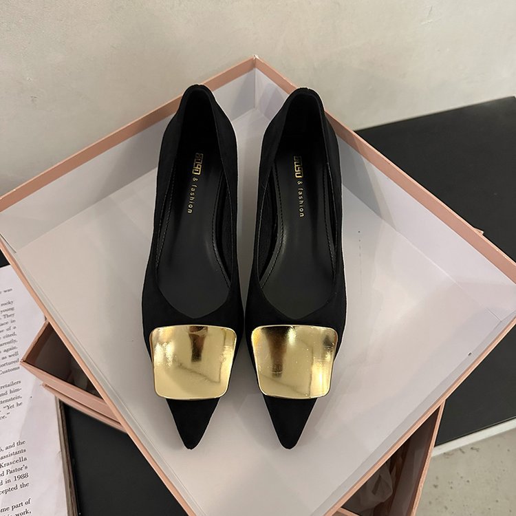 Damen elegante High-Heel Ballerinas mit stilvollem Goldakzent EB