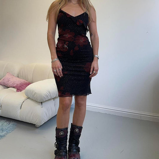 Damen figurbetontes Sommerkleid mit Rüschendetails und floralem Design EB
