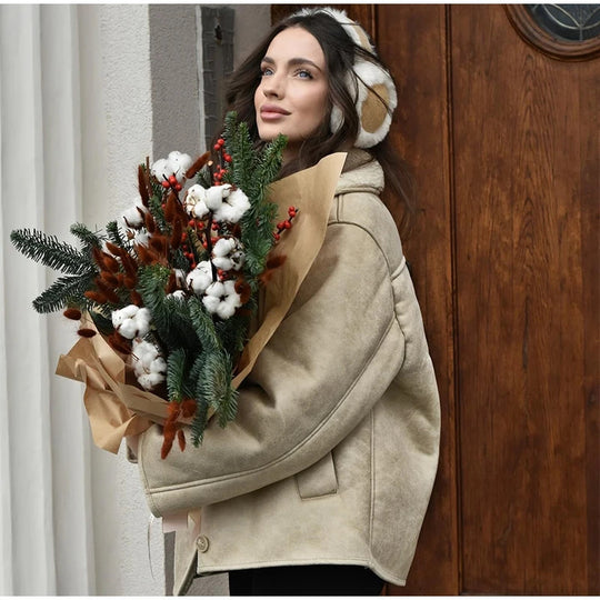 Damen Kunstlederjacke mit Teddyfutter EB