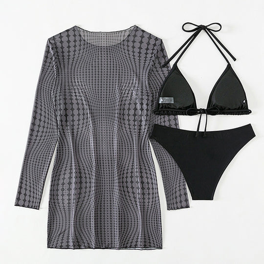 Damen Bikiniset mit transparentem Cover-Up und modischem Muster EB