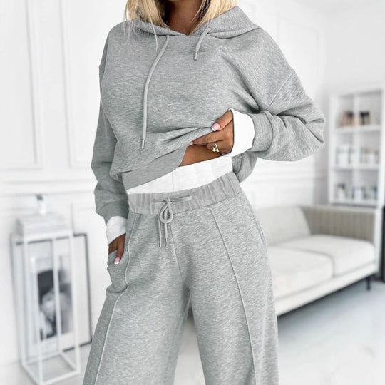 Damen nan kurzes Hoodie- und weite Jogger-Set aus weichem Baumwollmix EB