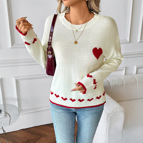 Damen Strickpullover mit Herzmotiv und strukturierter Oberfläche EB