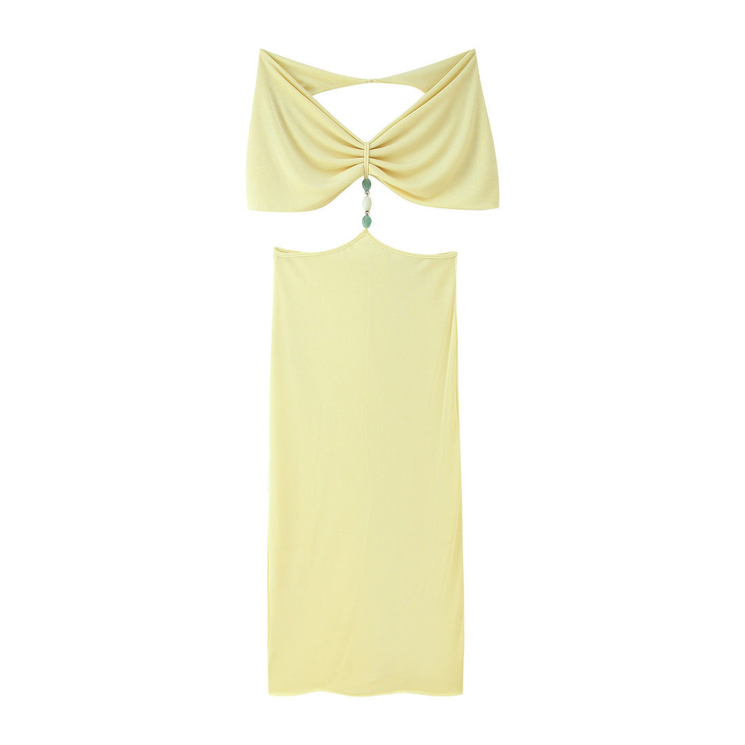 Damen Maxikleid mit verstellbarem Neckholder und elegantem Rüschendesign EB