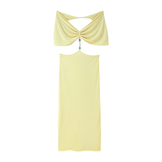 Damen Maxikleid mit verstellbarem Neckholder und elegantem Rüschendesign EB