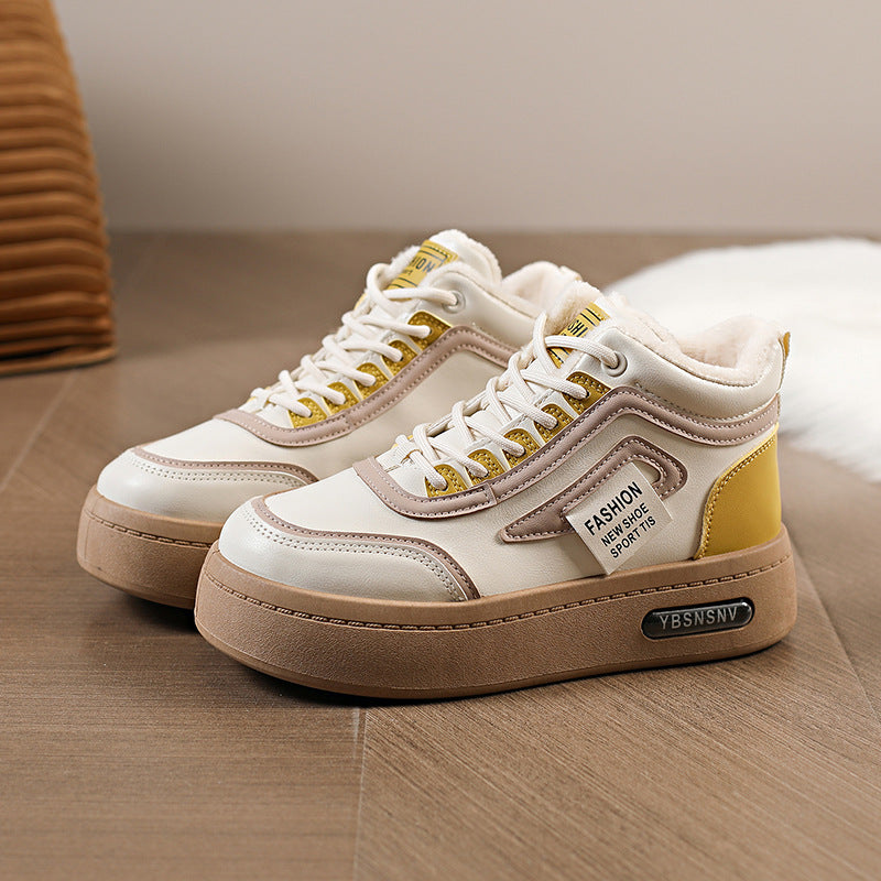 Damen modische High-Top Sneakers mit warmem Innenfutter und robuster Profilsohle EB