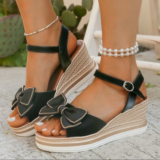 Damen Wedge-Sandalen mit elegantem Schleifen-Design EB