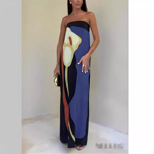 Damen Maxikleid mit lässigem schulterfreiem Design und floralem Print EB