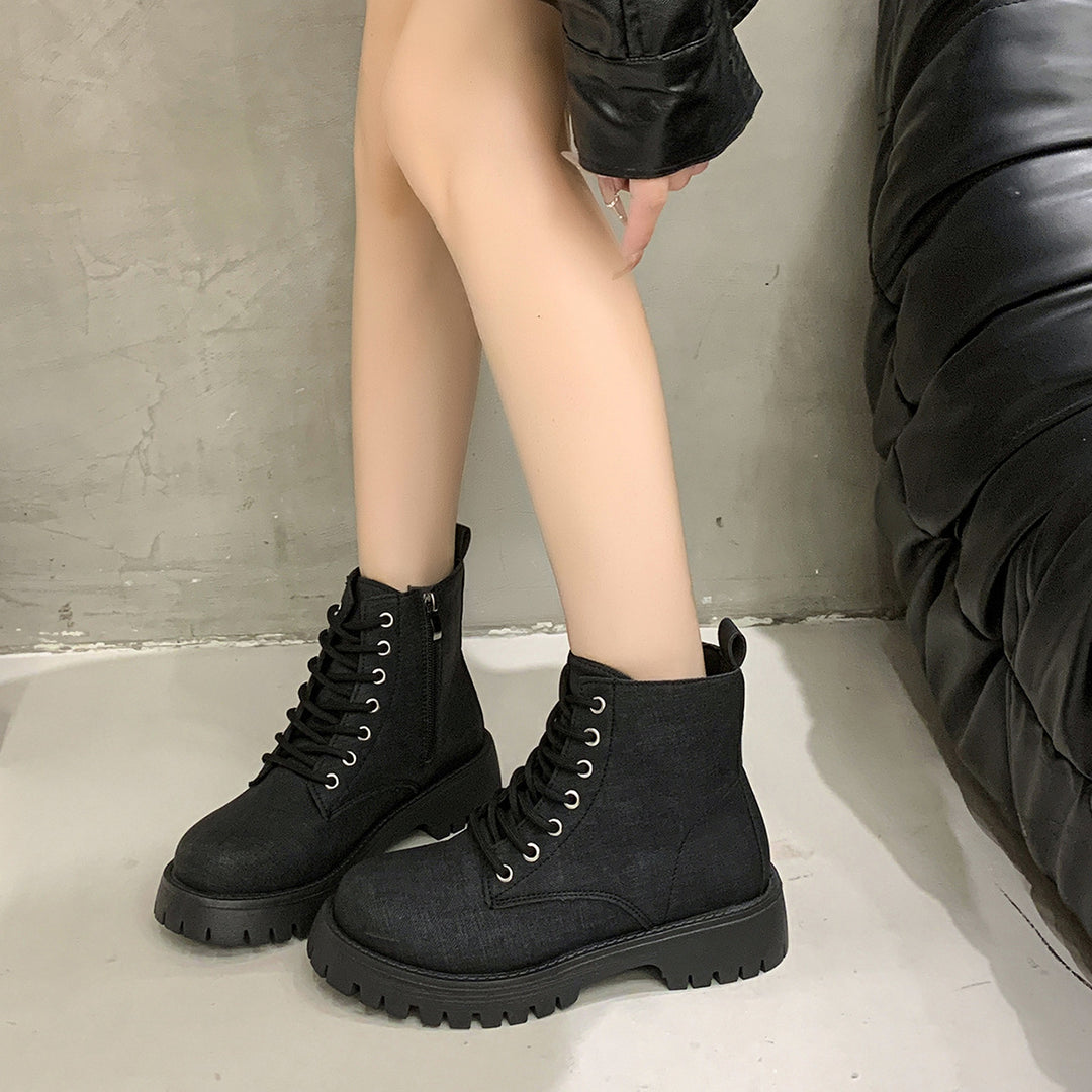 Damen nan robuste Schnür-Boots mit tiefem Profil, gepolstertem Komfortfußbett und seitlichem Reißverschluss EB