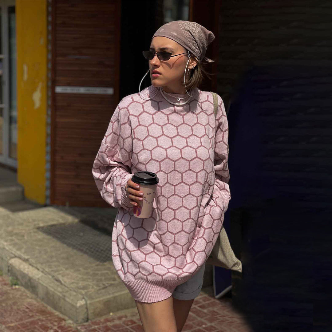 Damen Kreativer Strickpullover mit Wabenmuster EB