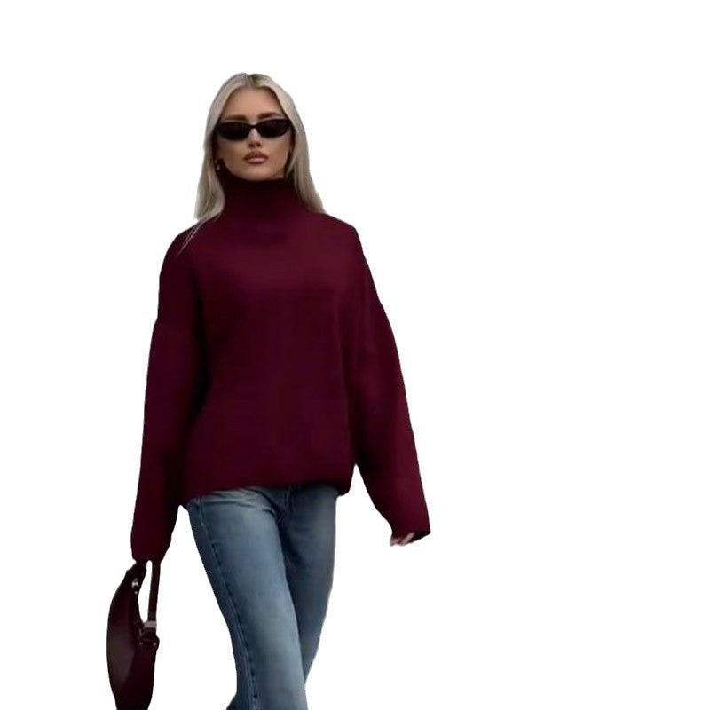 Damen Oversized Pullover mit hohem Kragen aus hochwertiger Baumwolle EB