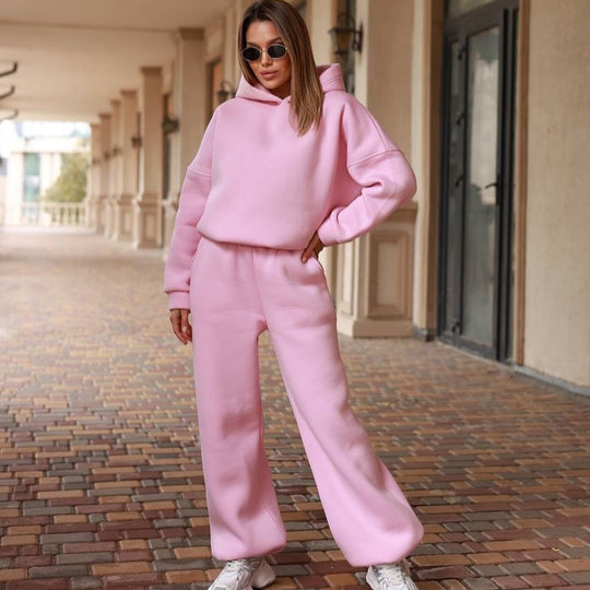 Damen Loungewear-Set mit oversized Kapuzenpullover und weiter High-Waist Jogginghose EB