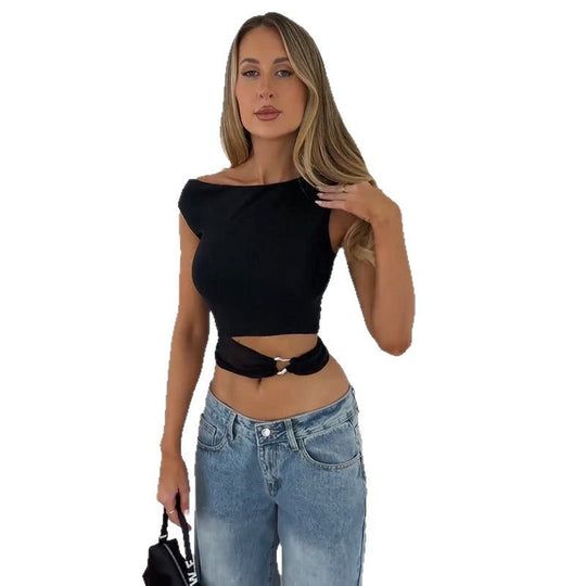 Damen Figurbetontes Crop-Top mit schickem Ringdetail EB