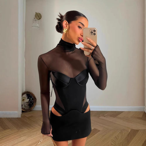 Damen Figurbetontes Kleid mit transparenten Einsätzen und rautenförmigen Cut-Outs EB