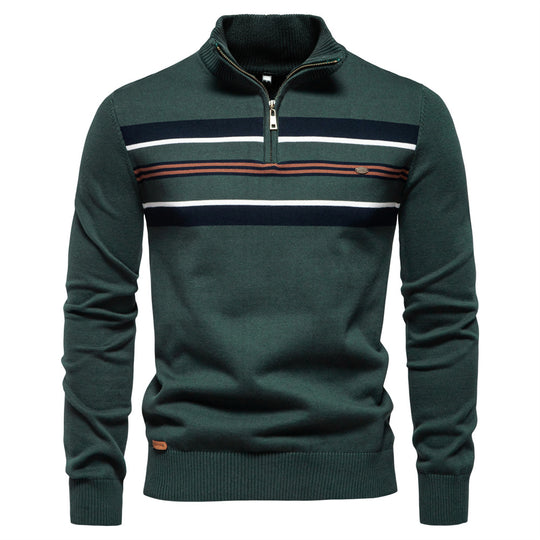 Herren Strickpullover mit halbem Reißverschluss und modischen Streifen EB
