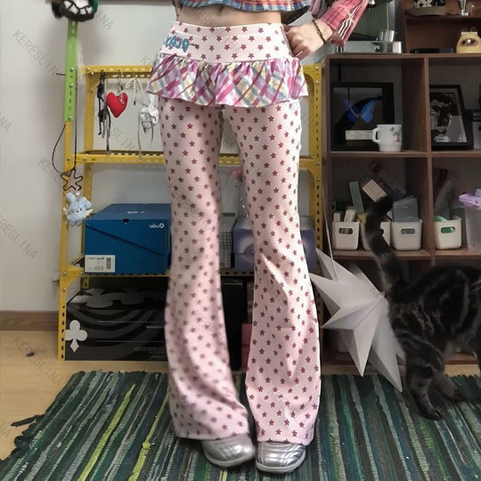 Damen Figurbetonte Flared-Hose mit Rüschendetail EB