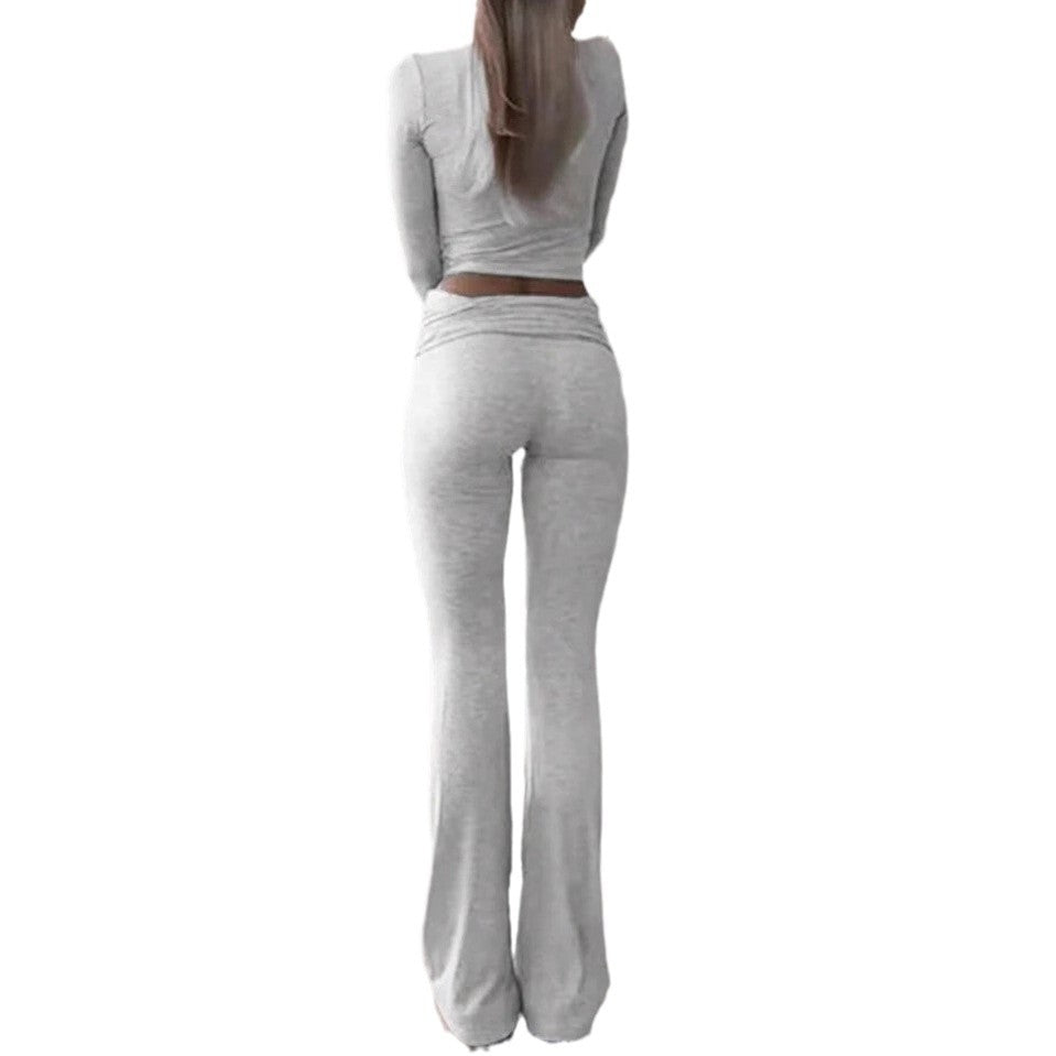 Damen Legeres Lounge-Set mit langärmligem Oberteil und flared Hose EB
