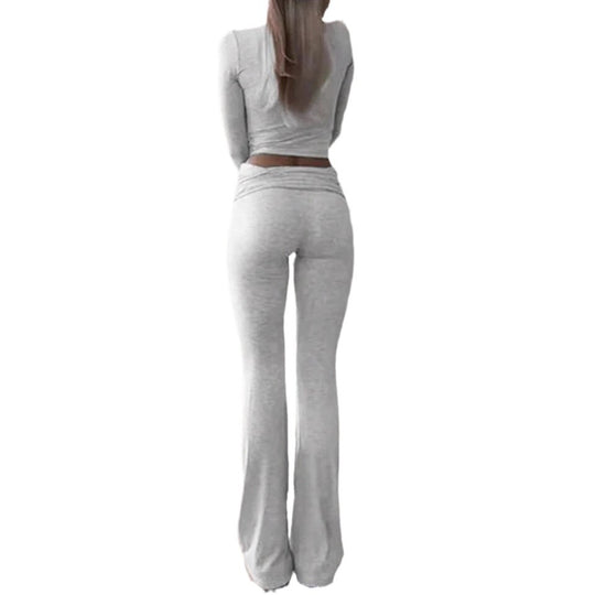Damen Legeres Lounge-Set mit langärmligem Oberteil und flared Hose EB