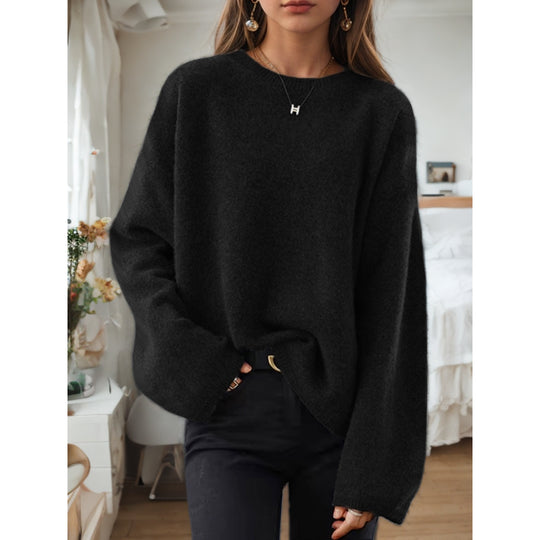 Damen nan lässiger Oversize-Strickpullover mit Rundhalsausschnitt und überschnittener Schulterpartie EB