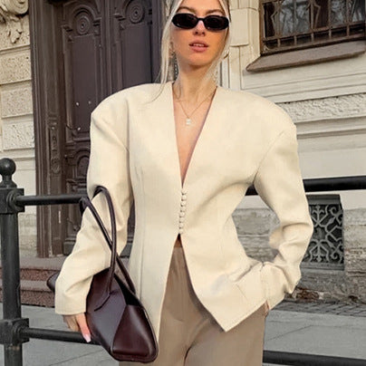 Damen Modischer Oversized Blazer mit strukturiertem Schnitt und Knopfdetails EB