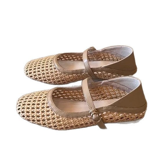 Damen atmungsaktive Kunstleder-Ballerinas mit geflochtenem Design EB
