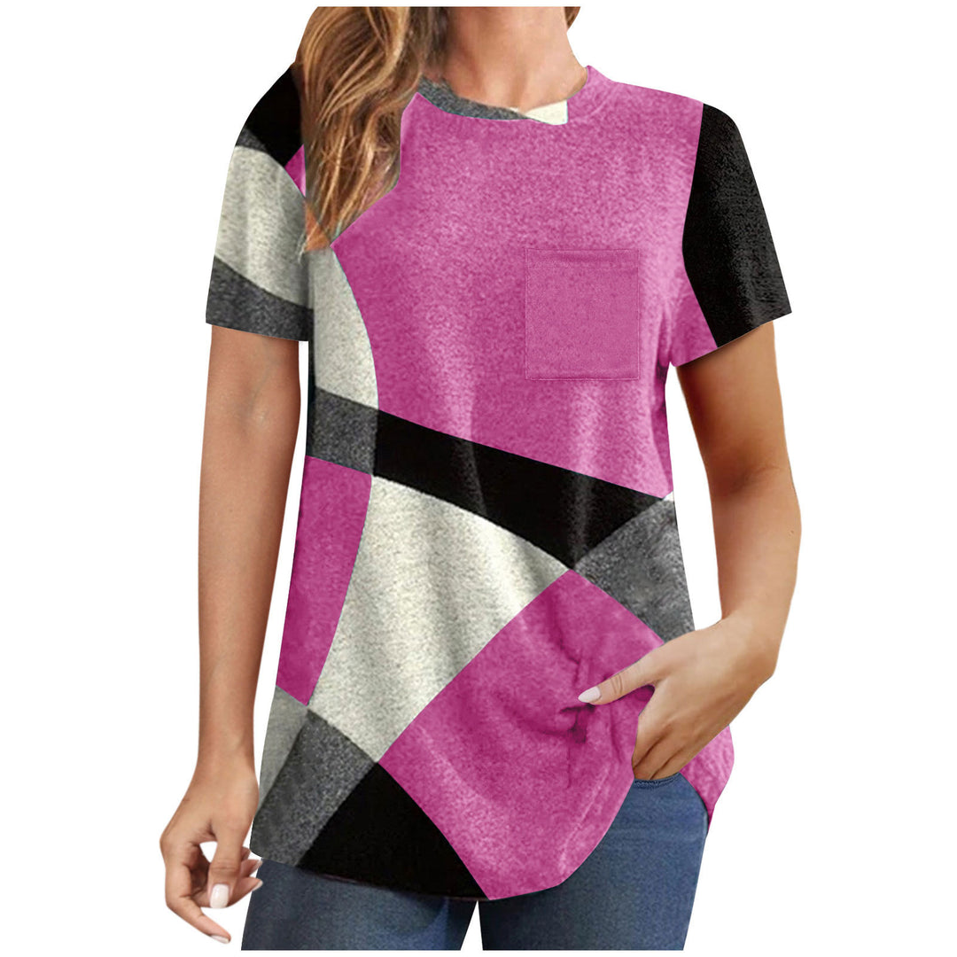 Damen T-Shirt mit modernem geometrischen Design und praktischer Brusttasche EB