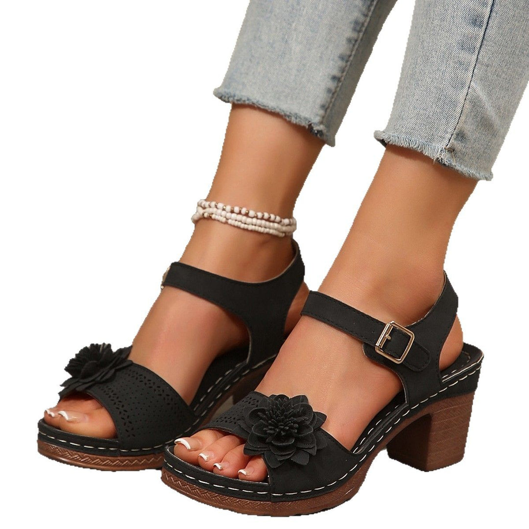 Damen elegante Riemchen-Sandalen mit floralem Design und Absatz EB