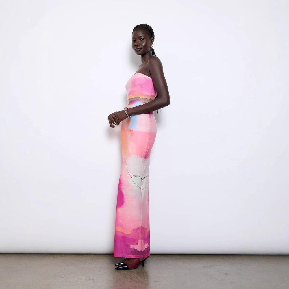 Damen figurbetontes Sommerkleid im Aquarell-Design EB