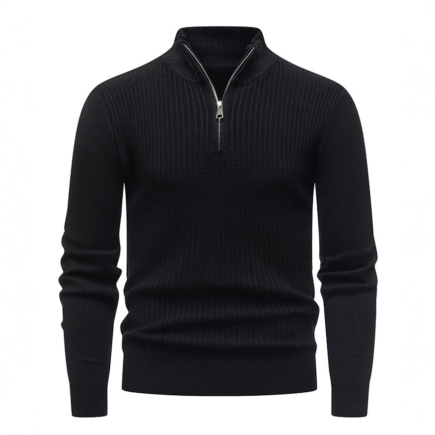 Herren Strickpullover mit modernem Stehkragen und feinem Rippdesign EB