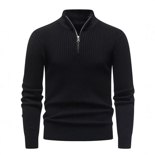 Herren Strickpullover mit modernem Stehkragen und feinem Rippdesign EB