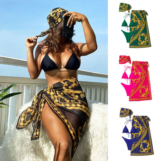 Damen Bikini-Set mit eleganten Verzierungen und modischem Wickeltuch EB