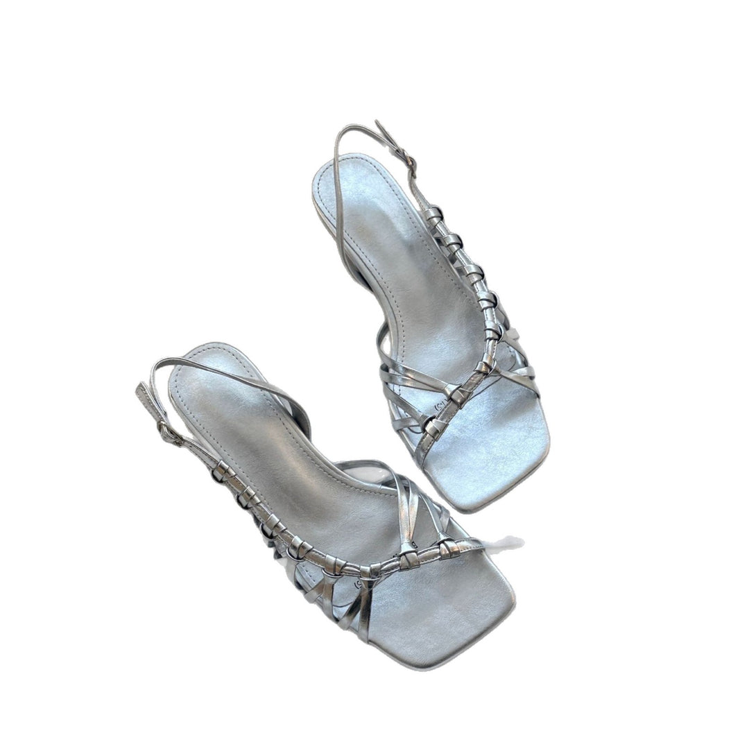Damen Elegante Slingback-Sandalen mit schimmerndem Obermaterial und modischem Riemendesign EB