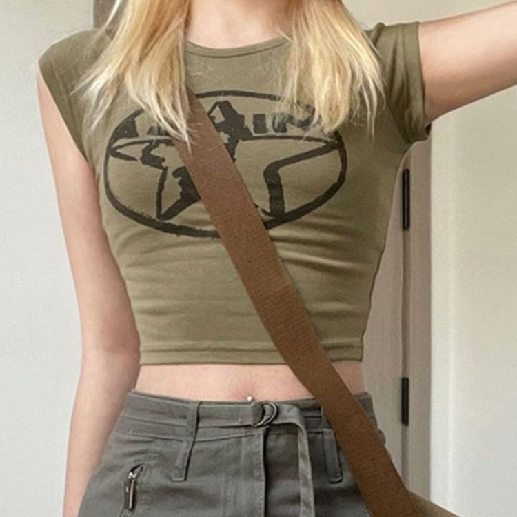 Damen Crop-Top mit kreativem Grafikprint und figurbetontem Schnitt EB