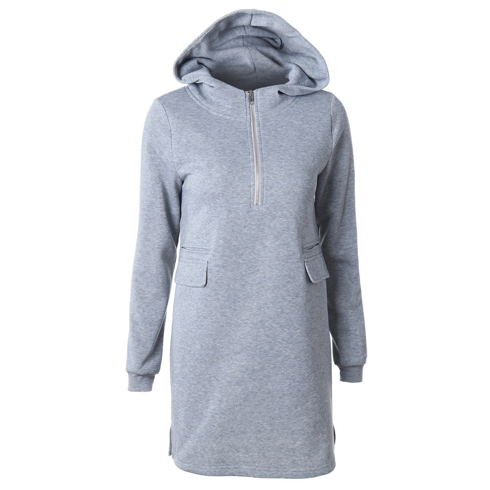 Damen Sweatshirtkleid mit Kapuze und Reißverschluss EB