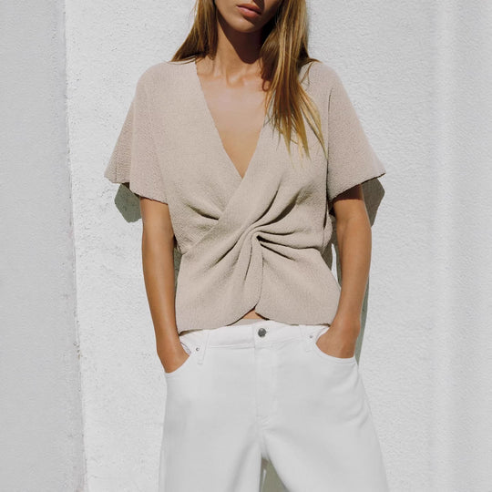 Damen luftiges Wickeloberteil mit eleganter Drapierung EB