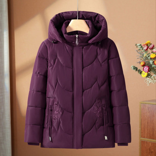 Damen nan gesteppte Thermo-Outdoorjacke mit ergonomischer Kapuze und floraler Taschenstickerei EB