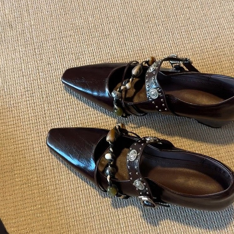 Damen stilvolle Ballerinas mit dekorativer Schnallenverzierung EB