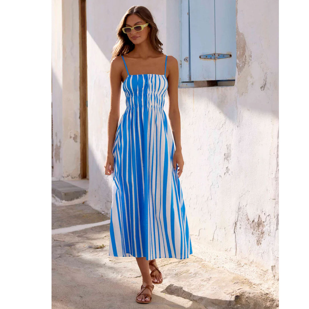 Damen Sommerliches Maxikleid mit schmalen Trägern und raffiniertem Streifenmuster EB