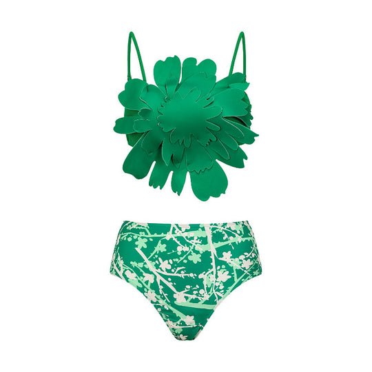 Damen Bikiniset mit besonderem Blumendekor und langem Wickelrock EB
