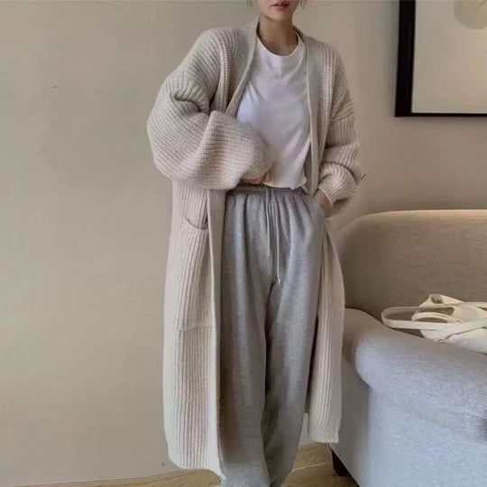 Damen Weicher Strickmantel mit großzügigen Taschen und weitem Schnitt EB