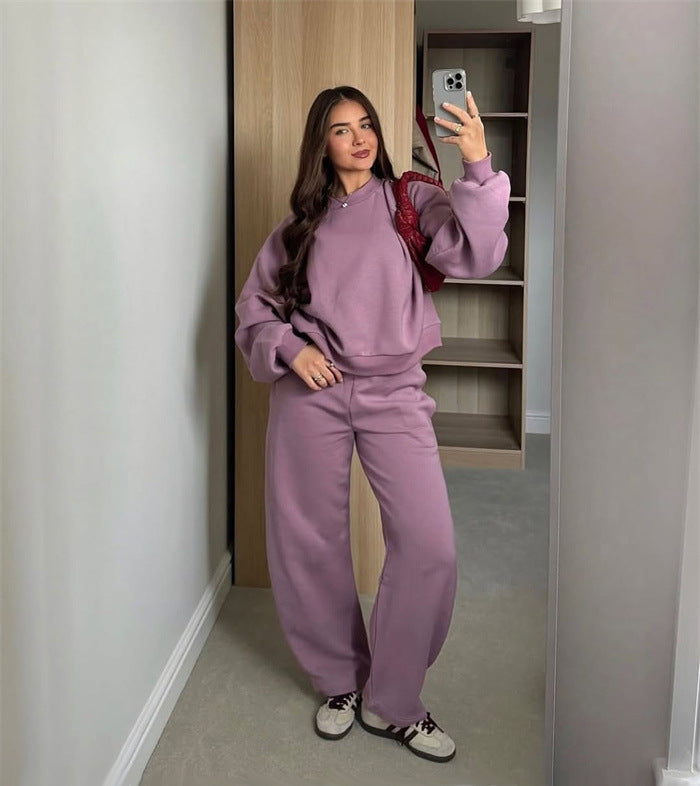 Damen Cropped-Sweatshirt mit hohem Rundhalsausschnitt und elastischer Tunnelzug Wide-Leg Jogginghose Set Eichborn Berlin