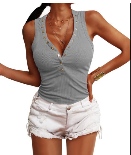 Damen Trendiges Ripp-Top mit Knopfleiste und schmalem Schnitt EB