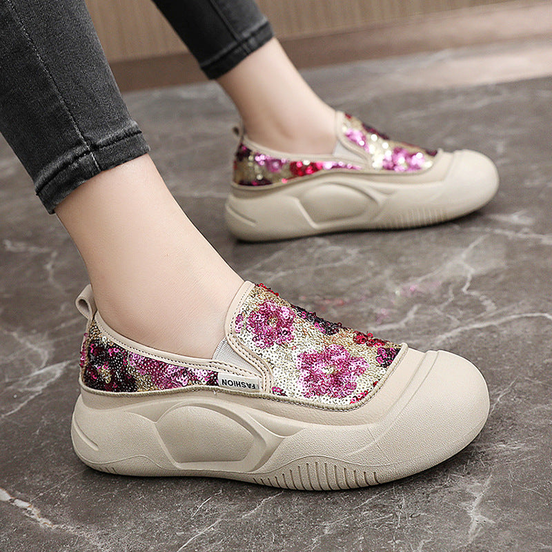 Damen modische Slip-On Sneakers mit glitzerndem Obermaterial und bequemer Sohle EB