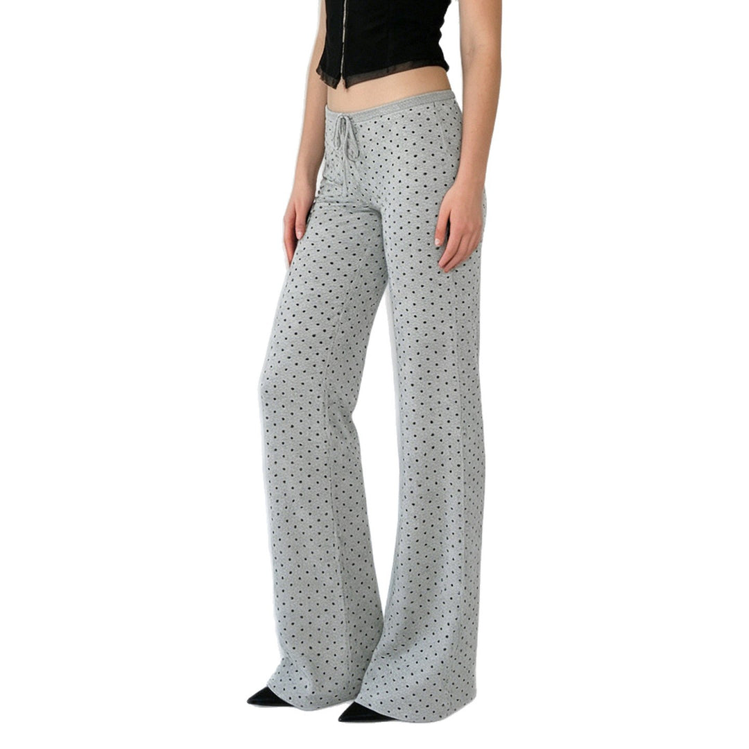 Damen nan gemütliche Highwaist-Loungehose mit weitem Schlag, elastischem Komfortbund, Kordelzug und dezentem Punkte-Print EB