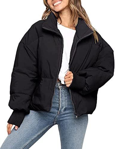 EB | Damen Casual Kurze Gepolsterte Pufferjacke mit Reißverschluss und Taschen