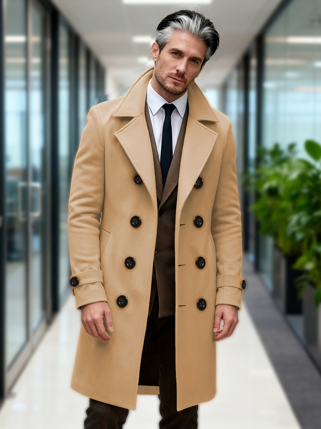 Herren Doppelreihiger Wollmantel mit modernem Schnitt EB