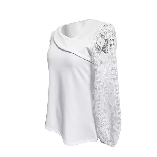 Damen Bluse mit modernen Spitzenärmel und elegantem V-Ausschnitt Heidi-Mode