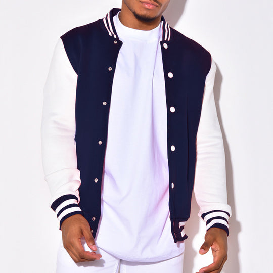 Herren nan Retro-Sport-Bomberjacke mit Druckknopfleiste, Kontrastärmeln und Rippbündchen EB