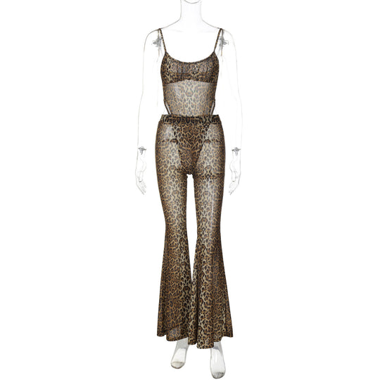 Damen Transparente Leopardenmuster Jumpsuit EB