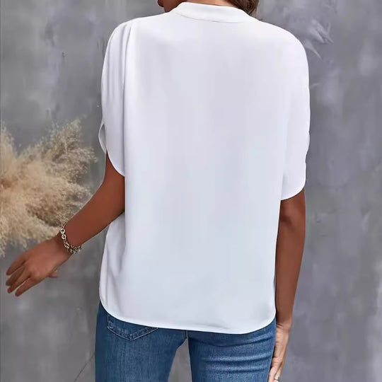 Damen elegante Bluse mit halben Ärmeln und modernem Stehkragen EB
