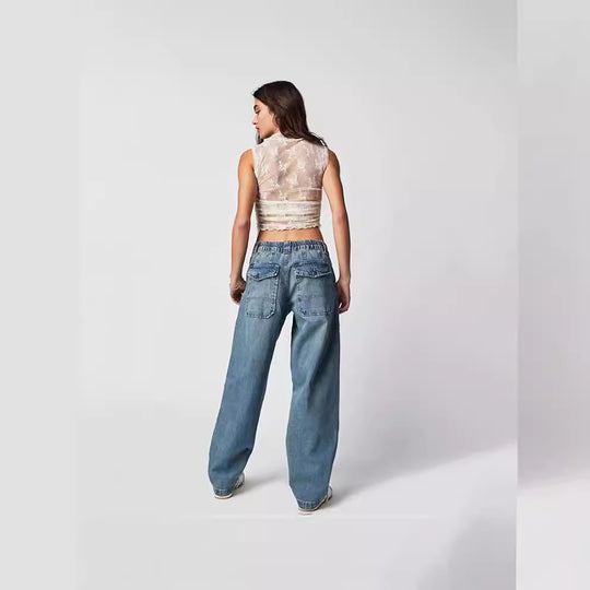 Damen Lässige High-Waist Jeans mit praktischen Seitentaschen EB
